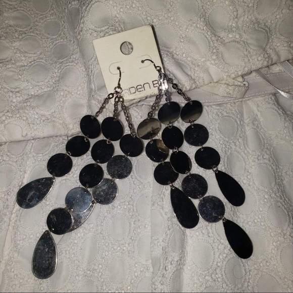 Arden B. Silver Metallic Chimey Dangly Earrings - Picture 9 of 9